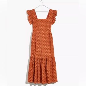 Madewell - Ruffle-Strap Tiered Midi Dress - Size S - Afterglow Red Block Print